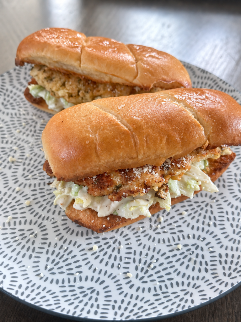 Chicken Caesar salad sandwiches with creamy Caesar dressing, crisp romaine lettuce, and tender chicken on toasted bread.